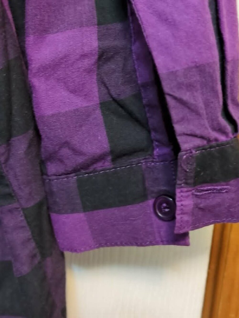 Mainstreet Blues Sz L Buffalo Check Button Down Blouse Oversized Pleated Farmcor - Picture 4 of 7